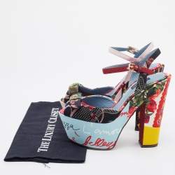 Dolce & Gabbana Multicolor Patchwork Fabric Platform Ankle Strap Block Heel Sandals Size 38.5