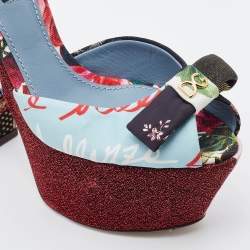Dolce & Gabbana Multicolor Patchwork Fabric Platform Ankle Strap Block Heel Sandals Size 38.5