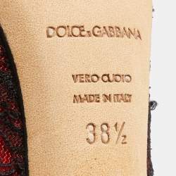 Pre Owned Dolce & Gabbana Red/Black Satin and Lace Peep Toe Pumps Size 38.5