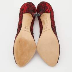 Pre Owned Dolce & Gabbana Red/Black Satin and Lace Peep Toe Pumps Size 38.5