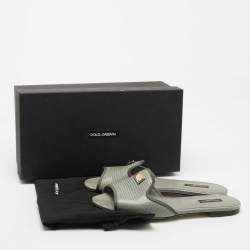 Dolce & Gabbana Grey Lizard Embossed Leather Sofia Slide Flats Size 39