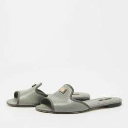 Dolce & Gabbana Grey Lizard Embossed Leather Sofia Slide Flats Size 39