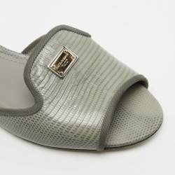 Dolce & Gabbana Grey Lizard Embossed Leather Sofia Slide Flats Size 39