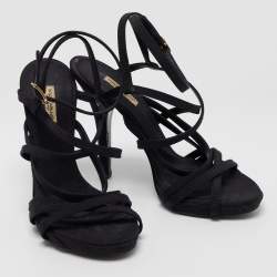 Dolce & Gabbana Black Canvas Strappy Sandals Size 37.5