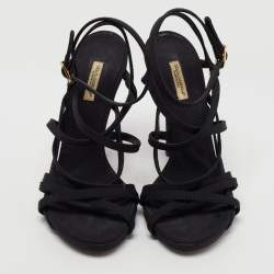 Dolce & Gabbana Black Canvas Strappy Sandals Size 37.5