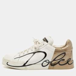 Dolce & Gabbana White/Gold Leather Portofino Sneakers Size 38 Dolce & Gabbana |
