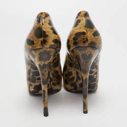 Dolce & Gabbana Two Tone Leopard Print Coated Canvas Platform Pumps Size 39.5