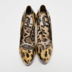 Dolce & Gabbana Two Tone Leopard Print Coated Canvas Platform Pumps Size 39.5