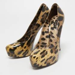 Dolce & Gabbana Two Tone Leopard Print Coated Canvas Platform Pumps Size 39.5