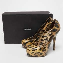 Dolce & Gabbana Two Tone Leopard Print Coated Canvas Platform Pumps Size 39.5