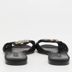 Pre Owned Dolce & Gabbana Black Lace Crystal Embellished Flat Slides Size 40.5