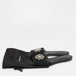 Pre Owned Dolce & Gabbana Black Lace Crystal Embellished Flat Slides Size 40.5