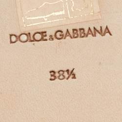Pre Owned Dolce & Gabbana Blue/Brown Brocade Fabric Crystal Embellished Flat Mules Size 38.5