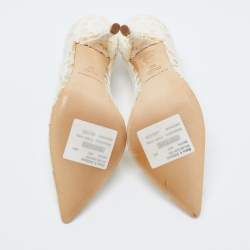 مملوكة مسبقًا Dolce & Gabbana White Lace and Mesh Pointed Toe Pumps Size 36