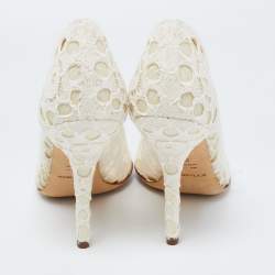 مملوكة مسبقًا Dolce & Gabbana White Lace and Mesh Pointed Toe Pumps Size 36
