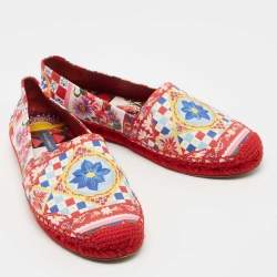 Dolce & Gabbana Multicolor Printed Leather Espadrille Flats Size 38