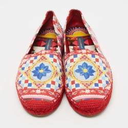 Pre Owned Dolce & Gabbana Multicolor Printed Leather Espadrille Flats Size 38