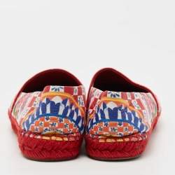 Pre Owned Dolce & Gabbana Multicolor Printed Leather Espadrille Flats Size 38