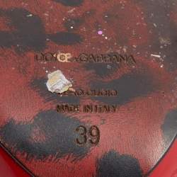 Pre Owned Dolce & Gabbana Red Leopard Print Patent Leather Platform Slide Sandals Size 39