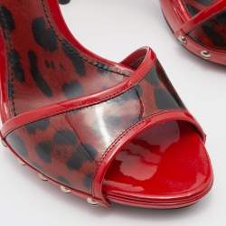 Pre Owned Dolce & Gabbana Red Leopard Print Patent Leather Platform Slide Sandals Size 39