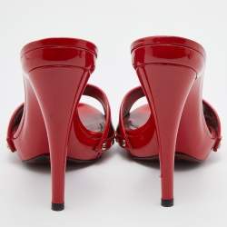 Pre Owned Dolce & Gabbana Red Leopard Print Patent Leather Platform Slide Sandals Size 39