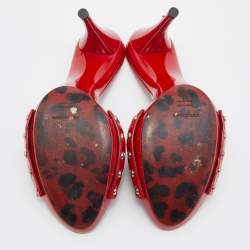 Pre Owned Dolce & Gabbana Red Leopard Print Patent Leather Platform Slide Sandals Size 39