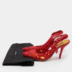 Pre Owned Dolce & Gabbana Red Woven Raffia Slingback Pumps Size 38