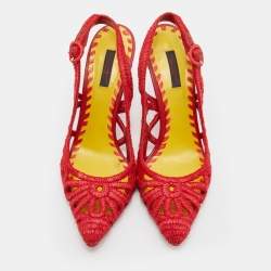 Pre Owned Dolce & Gabbana Red Woven Raffia Slingback Pumps Size 38