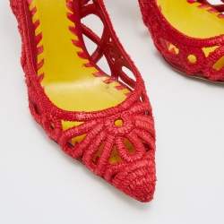 Pre Owned Dolce & Gabbana Red Woven Raffia Slingback Pumps Size 38