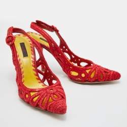 Pre Owned Dolce & Gabbana Red Woven Raffia Slingback Pumps Size 38