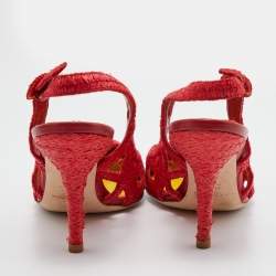 Pre Owned Dolce & Gabbana Red Woven Raffia Slingback Pumps Size 38