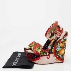 Pre Owned Dolce & Gabbana Multicolor Brocade Fabric  Wedge Platform Ankle Strap Sandals Size 38.5