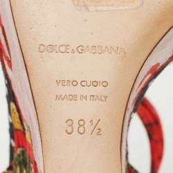 Pre Owned Dolce & Gabbana Multicolor Brocade Fabric  Wedge Platform Ankle Strap Sandals Size 38.5