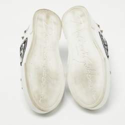 Pre Owned Dolce & Gabbana White/Black Leather Studded and Applique Portofino Low Top Sneakers Size 39.5