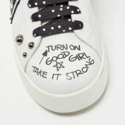 Pre Owned Dolce & Gabbana White/Black Leather Studded and Applique Portofino Low Top Sneakers Size 39.5