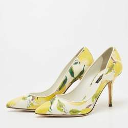 Pre Owned Dolce & Gabbana Tricolor Lemon Print Coated Canvas Pointed Toe Pumps Size 37