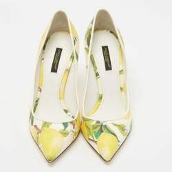 Pre Owned Dolce & Gabbana Tricolor Lemon Print Coated Canvas Pointed Toe Pumps Size 37