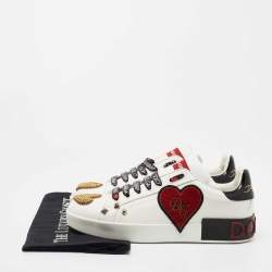 Pre Owned Dolce & Gabbana White Leather Portofino Heart Low Top Sneakers Size 39.5
