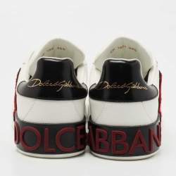Pre Owned Dolce & Gabbana White Leather Portofino Heart Low Top Sneakers Size 39.5