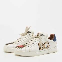 Pre Owned Dolce & Gabbana White Leather Sacred Heart Portofino Sneakers Size 38