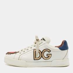 Pre Owned Dolce & Gabbana White Leather Sacred Heart Portofino Sneakers Size 38