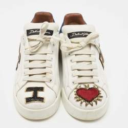 Pre Owned Dolce & Gabbana White Leather Sacred Heart Portofino Sneakers Size 38