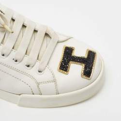 Pre Owned Dolce & Gabbana White Leather Sacred Heart Portofino Sneakers Size 38