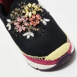 Dolce & Gabbana Black Neoprene Barcelona Crystal Embellished Sneakers Size 40.5