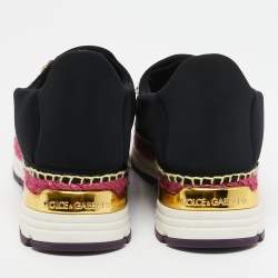 Dolce & Gabbana Black Neoprene Barcelona Crystal Embellished Sneakers Size 40.5