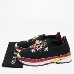 Dolce & Gabbana Black Neoprene Barcelona Crystal Embellished Sneakers Size 40.5
