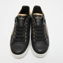 Pre Owned Dolce & Gabbana Black Leather Low Top Sneakers Size 39.5