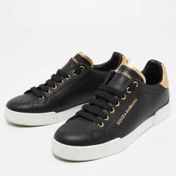 Pre Owned Dolce & Gabbana Black Leather Low Top Sneakers Size 39.5