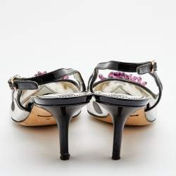 Pre Owned Dolce & Gabbana Black/White Mesh and Patent Leather Embellished Slingback Pumps Size 38
