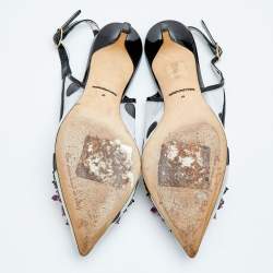 Pre Owned Dolce & Gabbana Black/White Mesh and Patent Leather Embellished Slingback Pumps Size 38